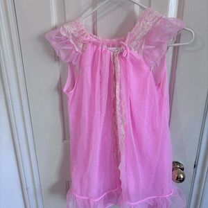 Vintage baby doll lingerie with lace pink short rob